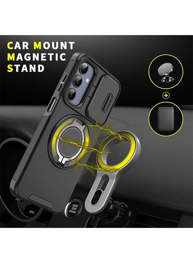 حافظة سامسونج جالاكسي A56 مع واقي شاشة للخصوصية، غطاء كاميرا منزلق، مسند دائري مدمج يدور 360 درجة، غطاء خلفي متين مقاوم للصدمات لهاتف سامسونج جالاكسي A56 5G 6.7 بوصة (أسود) - Image 3