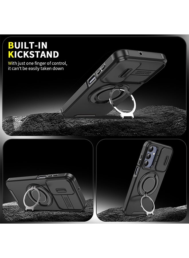 حافظة سامسونج جالاكسي A56 مع واقي شاشة للخصوصية، غطاء كاميرا منزلق، مسند دائري مدمج يدور 360 درجة، غطاء خلفي متين مقاوم للصدمات لهاتف سامسونج جالاكسي A56 5G 6.7 بوصة (أسود) - Image 2