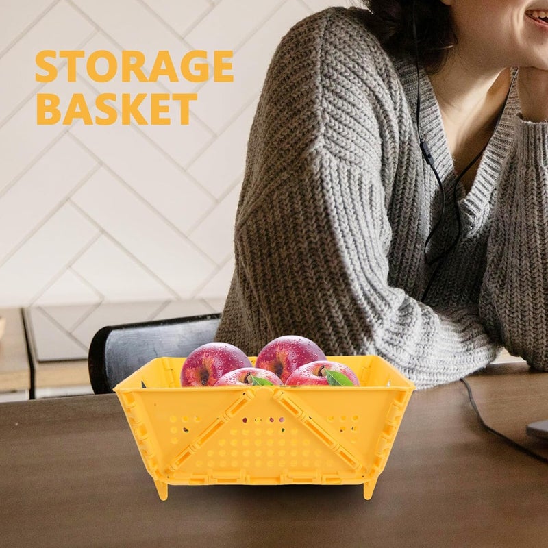 Foldable Kitchen Drainage Basket Collapsible Plastic Fruit Strainer with Raised Feet for Sink Food Draining and Storage, Yellow - Image 5