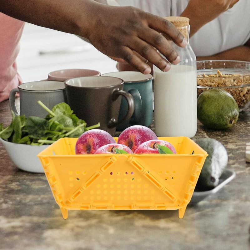 Foldable Kitchen Drainage Basket Collapsible Plastic Fruit Strainer with Raised Feet for Sink Food Draining and Storage, Yellow - Image 4