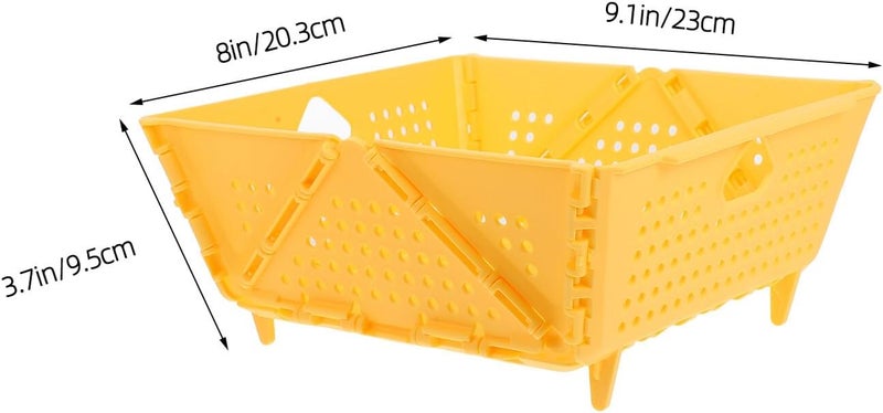 Foldable Kitchen Drainage Basket Collapsible Plastic Fruit Strainer with Raised Feet for Sink Food Draining and Storage, Yellow - Image 2