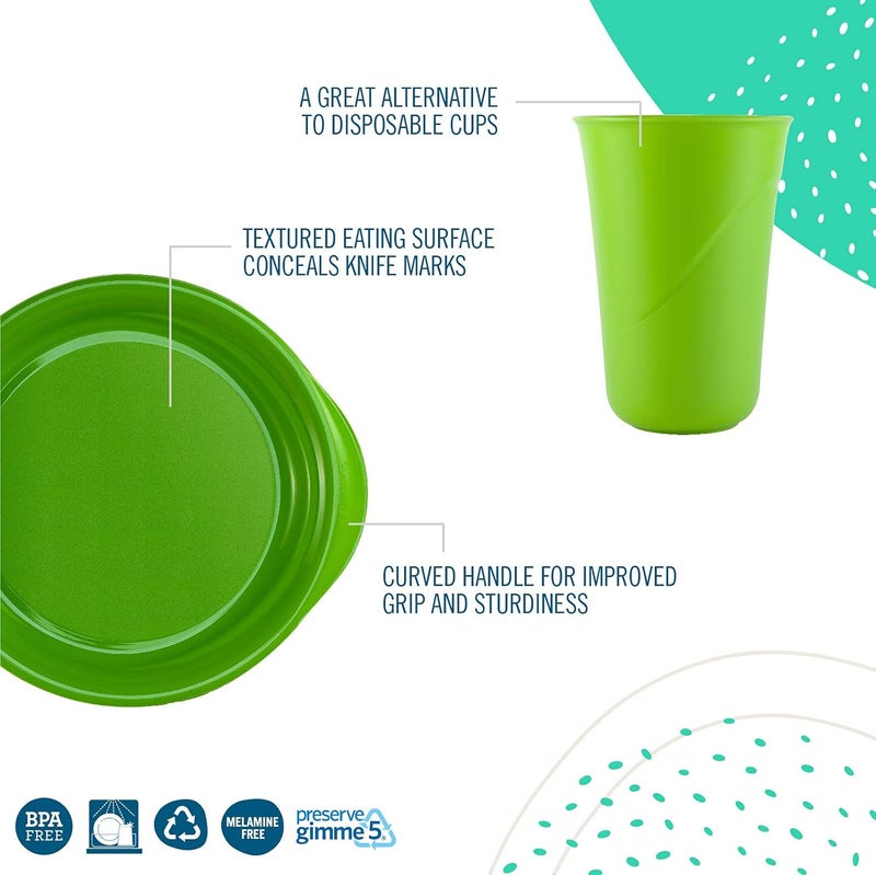 Preserve Reusable BPA Free Everyday Tableware Set with Cutlery Made from Recycled Plastic 4 Plates 4 Bowls 4 Cups and 24 pieces of Cutlery Apple Green - Image 3