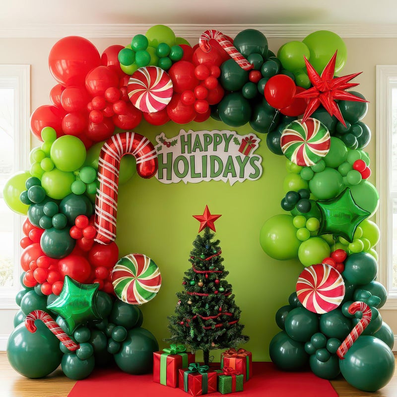 kozee Christmas Party Decorations with Red Green Balloon garland arch Kit small Candy cane Star Lollipop foil balloons for Kids Naughty Cartoon Birthday friendsmas Xmas Party Decorations Red Green - Image 3