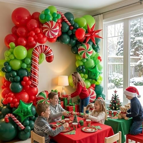 kozee Christmas Party Decorations with Red Green Balloon garland arch Kit small Candy cane Star Lollipop foil balloons for Kids Naughty Cartoon Birthday friendsmas Xmas Party Decorations Red Green - Image 5