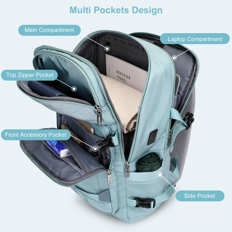 PIJUSHI Travel Backpack for Women Flight Aprroved Carry on Bag Large Casual Luggage Backpack Fit 16 inch Laptop(PE050 Teal Blue) - Image 3