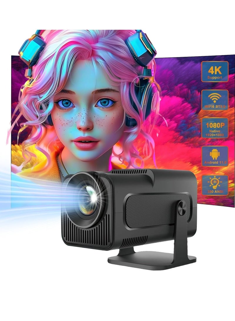 ET-LIFE WiFi 6 Smart Mini Projector - Native 1080P 4K Support, Android 11.0, 180°Adjustable Stand, Auto Keystone, HY320, Black  - Image 1