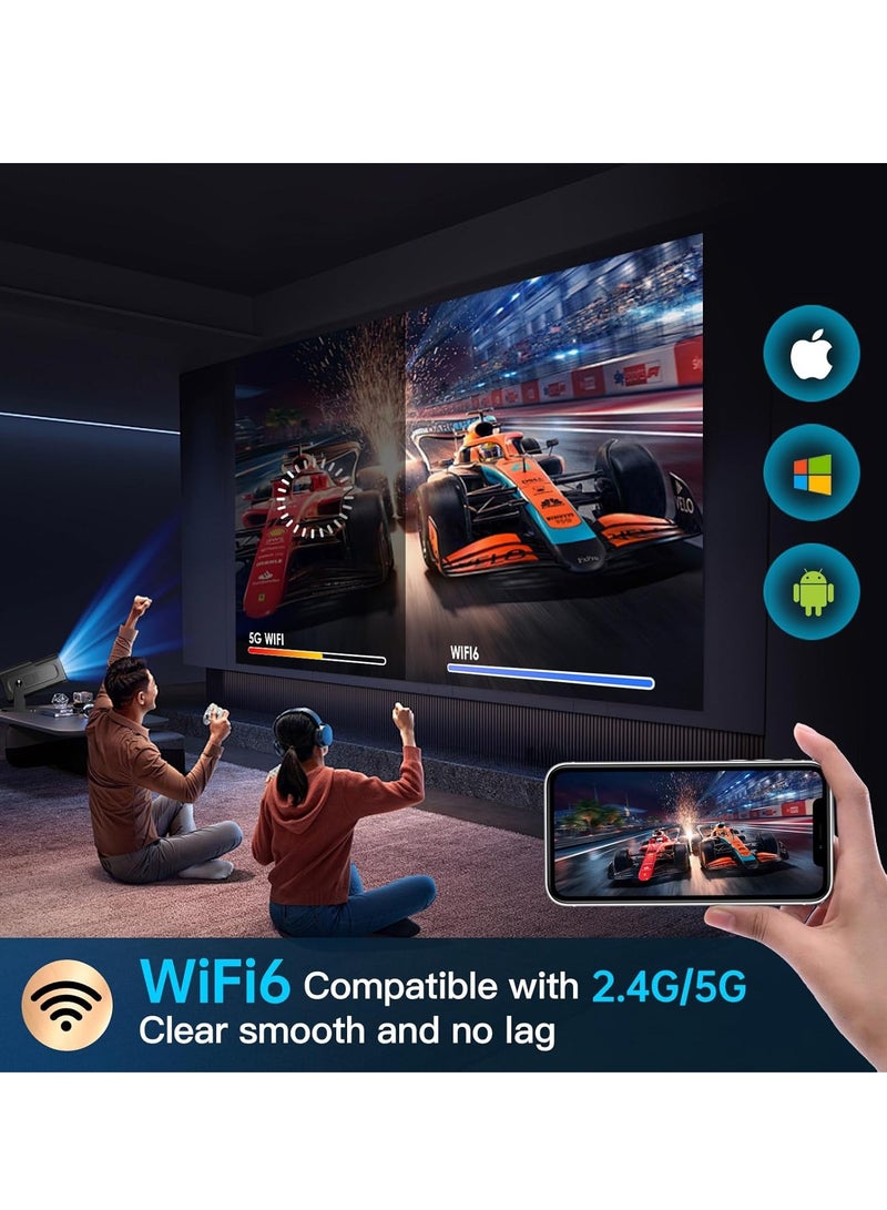 ET-LIFE WiFi 6 Smart Mini Projector - Native 1080P 4K Support, Android 11.0, 180°Adjustable Stand, Auto Keystone, HY320, Black  - Image 4