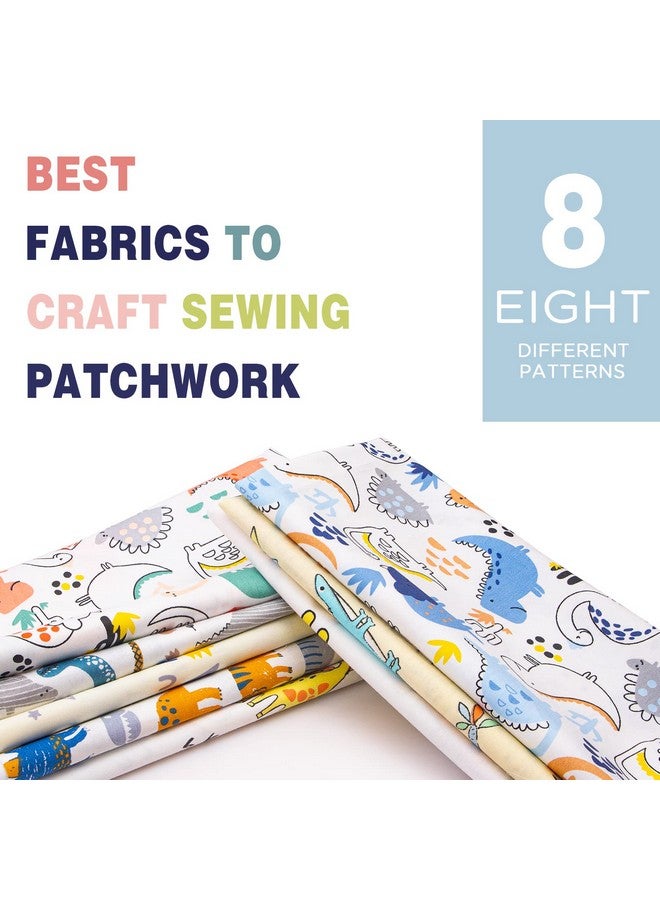 Aubliss 8Pcs Fat Quarter Fabric Bundles 100% Cotton 19.6'' X 19.6''(50Cm X 50Cm) Quilting Cotton Craft Fabric Pre Cut Squares Sheets For Patchwork Sewing Quilting Crafting(Dinosaur) - Image 5