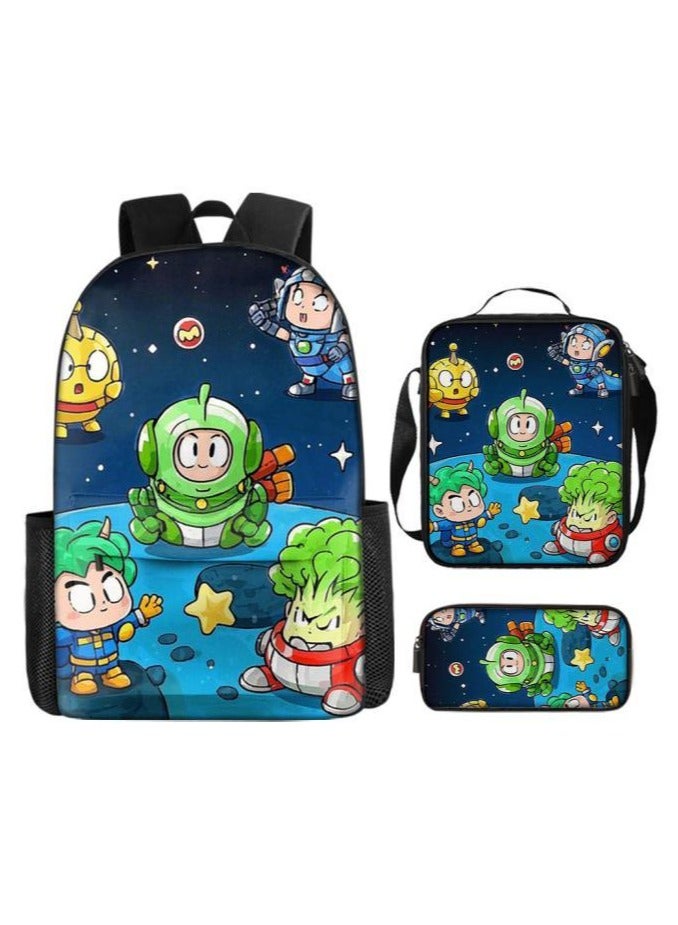 Cartoon three-piece schoolbag with front pocket - 406  - Image 1