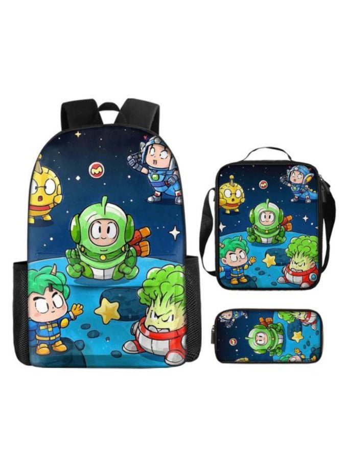 Cartoon three-piece schoolbag with front pocket - 406  - Image 2