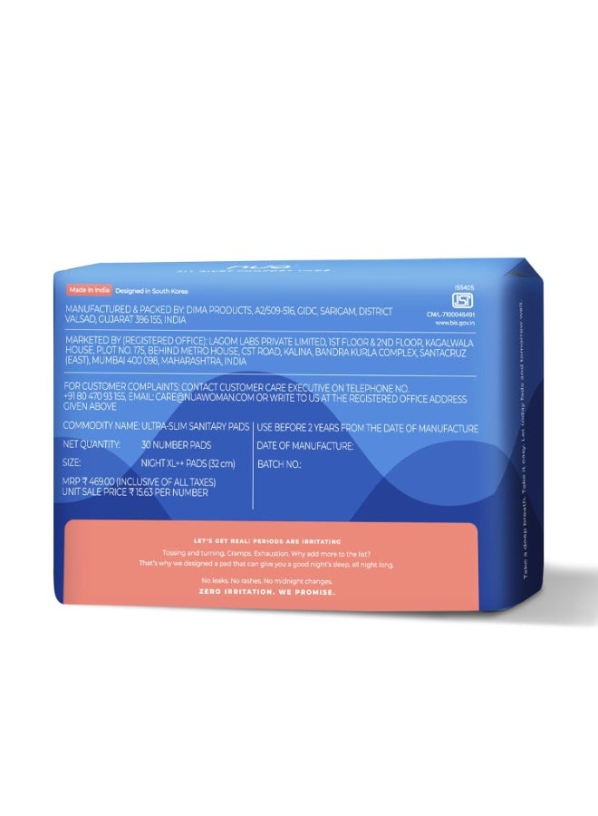 Nua All Night Comfort Sanitary Pads | Pack of 30 (XL++ 320mm) | Twin Layer Protection | 50% Wider Back and Anti Stain Wings | Upto 10 hours of Absorption | Super Soft and Breathable | No Rashes | 100% Toxic-Free - Image 2