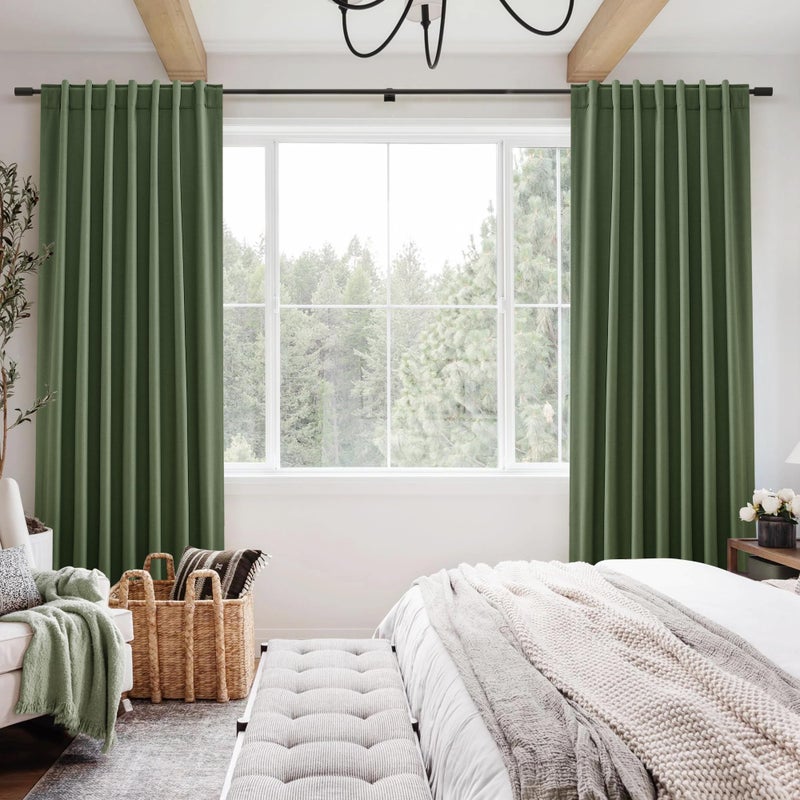 Jowels Olive Green Linen Blackout Curtains 96 Inch Length 2 Panels Set for Living Room Bedroom Thermal Noise Reduction 100% Black Out Linen Drapes Room Darkening Window Curtains 96 Inches Long Back Tab - Image 2
