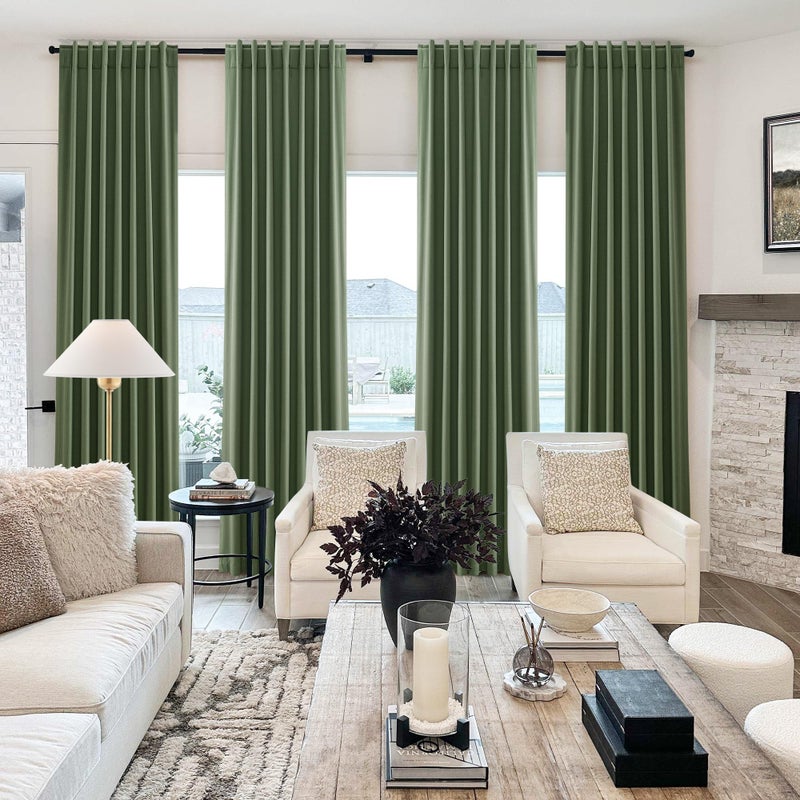 Jowels Olive Green Linen Blackout Curtains 96 Inch Length 2 Panels Set for Living Room Bedroom Thermal Noise Reduction 100% Black Out Linen Drapes Room Darkening Window Curtains 96 Inches Long Back Tab - Image 3
