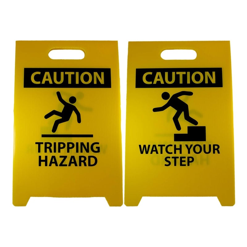 NMC FS36 CAUTION TRIPPING HAZARD Sign with Graphic - 12 in. x 19 in. Corrugated Plastic, Double-Sided Floor Sign with Black on Yellow - Image 2