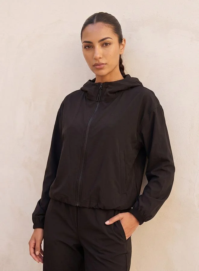 Splash Active BLACK Elasticated Hem Hooded Jacket for Women | Best Price UAE