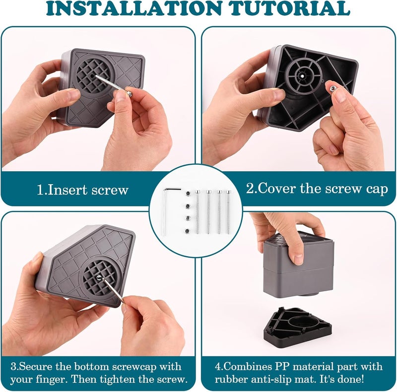 Sakolla Anti Vibration Pads for Washing Machine - Double Heighten Washer and Dryer Pedestals High Hard Wearing Square Rubber Foot Pads, Noise Cancelling and Shock Support Protects Pedestals - Image 3