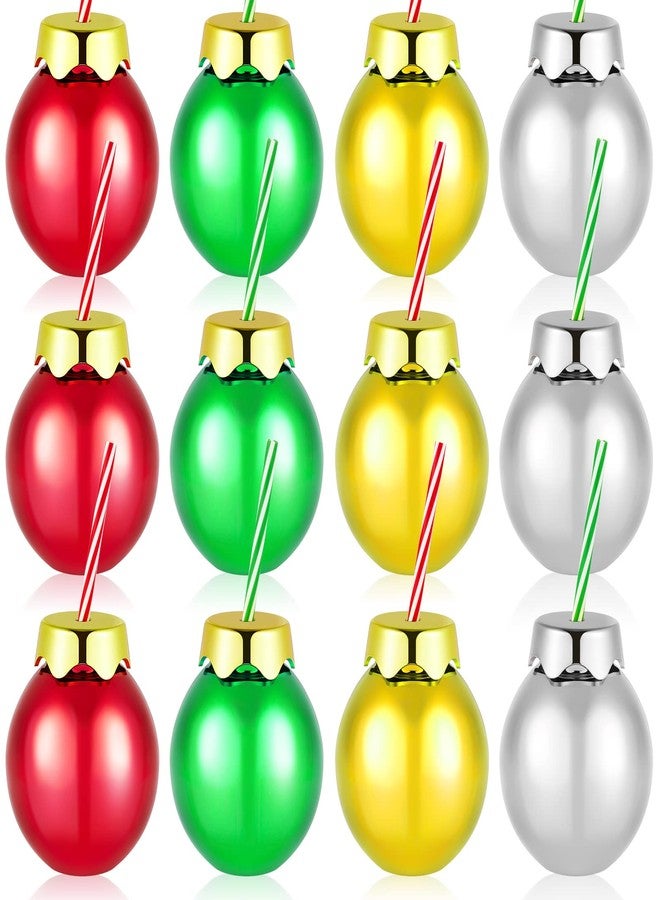 Suclain 12 Pcs Christmas Plastic Balls Cups with Lids and Straws 12oz Glittering Christmas Ornament Cups Red Green Ball Shaped Drinking Balls for Xmas Party Decoration (Gold,Green,Red,Silver) - Image 1