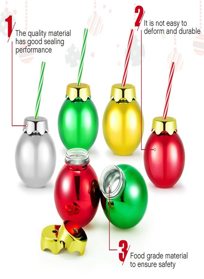 Suclain 12 Pcs Christmas Plastic Balls Cups with Lids and Straws 12oz Glittering Christmas Ornament Cups Red Green Ball Shaped Drinking Balls for Xmas Party Decoration (Gold,Green,Red,Silver) - Image 3