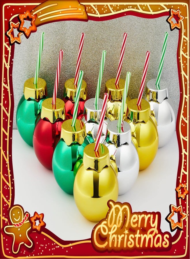 Suclain 12 Pcs Christmas Plastic Balls Cups with Lids and Straws 12oz Glittering Christmas Ornament Cups Red Green Ball Shaped Drinking Balls for Xmas Party Decoration (Gold,Green,Red,Silver) - Image 5