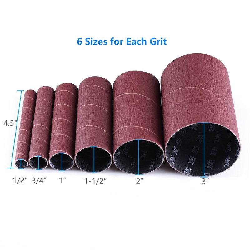 LotFancy 24PCS Spindle Sander Sleeves, Sanding Sleeves for Oscillating Sander, 60 80 120 240 Assorted Grit Sandpaper, 4-1/2â€ Length, 1/2â€, 3/4â€, 1â€, 1-1/2â€, 2â€, 3â€ Diameter - Image 3