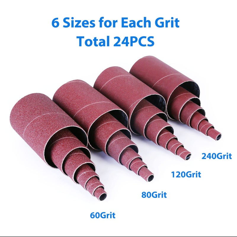 LotFancy 24PCS Spindle Sander Sleeves, Sanding Sleeves for Oscillating Sander, 60 80 120 240 Assorted Grit Sandpaper, 4-1/2â€ Length, 1/2â€, 3/4â€, 1â€, 1-1/2â€, 2â€, 3â€ Diameter - Image 2