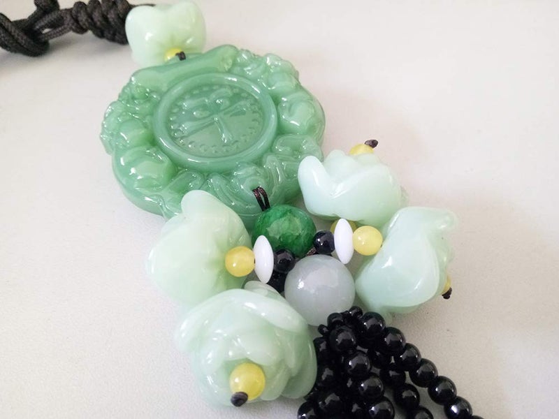 FengShuiGe Chinese Traditional Style Green Crystal Hanging Decoration House Door Window Charm Hanging Pendant Amulet Pray for Luck Safety (Lucky and safe) - Image 2