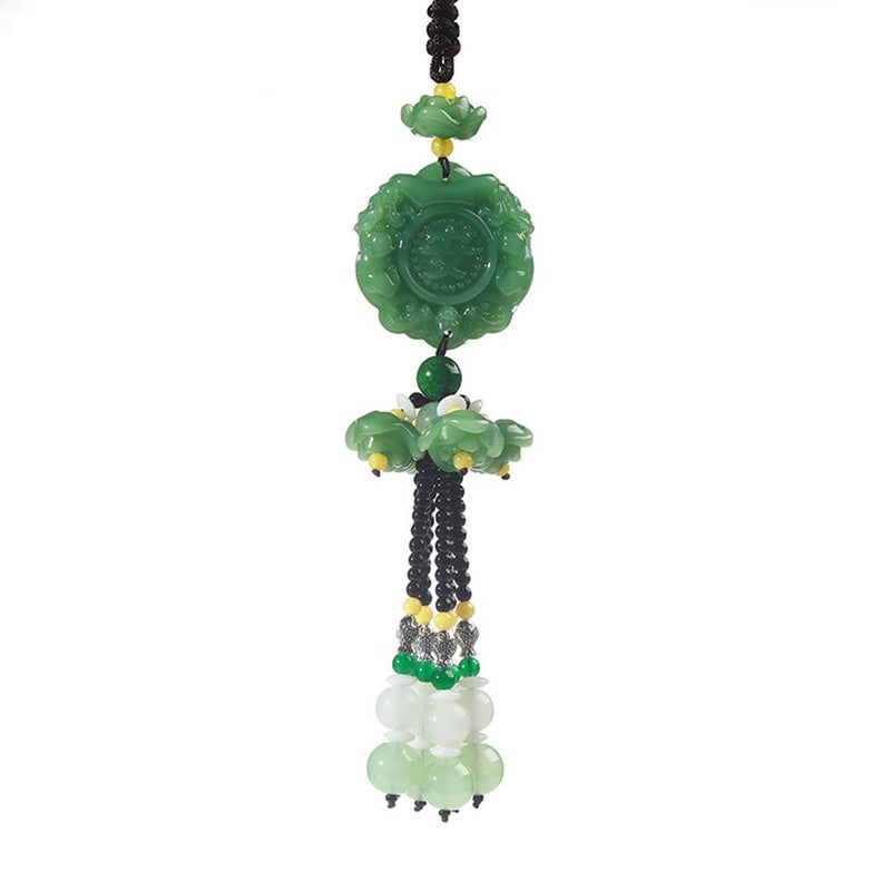 FengShuiGe Chinese Traditional Style Green Crystal Hanging Decoration House Door Window Charm Hanging Pendant Amulet Pray for Luck Safety (Lucky and safe) - Image 1