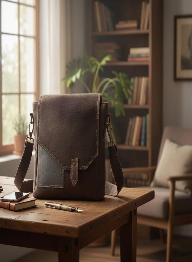 INDHA Urban Flap Messenger Bag for Men | Brown Canvas Shoulder Bag with Vegan Leather Trim | Secure Flap & Zipper Closure | Everyday Work & Travel Bag - Image 2