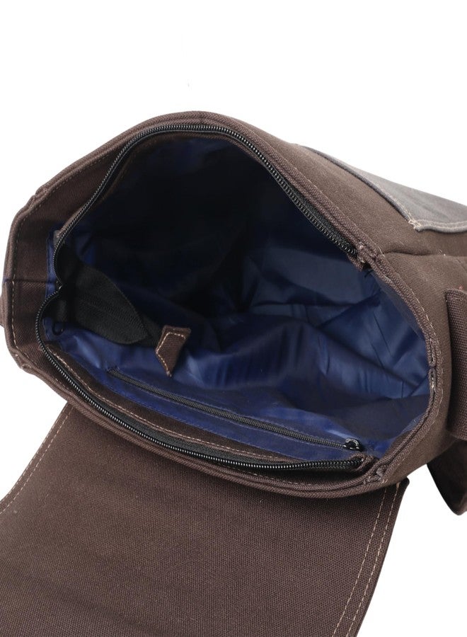 INDHA Urban Flap Messenger Bag for Men | Brown Canvas Shoulder Bag with Vegan Leather Trim | Secure Flap & Zipper Closure | Everyday Work & Travel Bag - Image 4