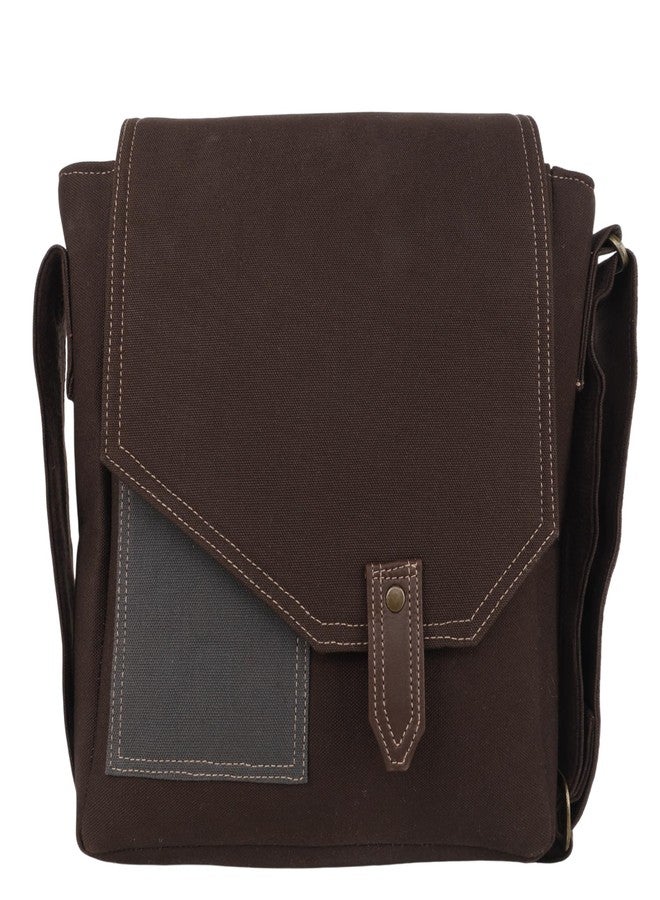 INDHA Urban Flap Messenger Bag for Men | Brown Canvas Shoulder Bag with Vegan Leather Trim | Secure Flap & Zipper Closure | Everyday Work & Travel Bag - Image 1
