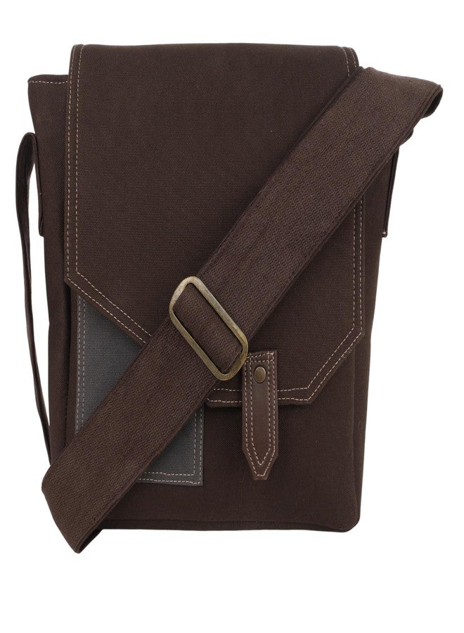 INDHA Urban Flap Messenger Bag for Men | Brown Canvas Shoulder Bag with Vegan Leather Trim | Secure Flap & Zipper Closure | Everyday Work & Travel Bag - Image 3