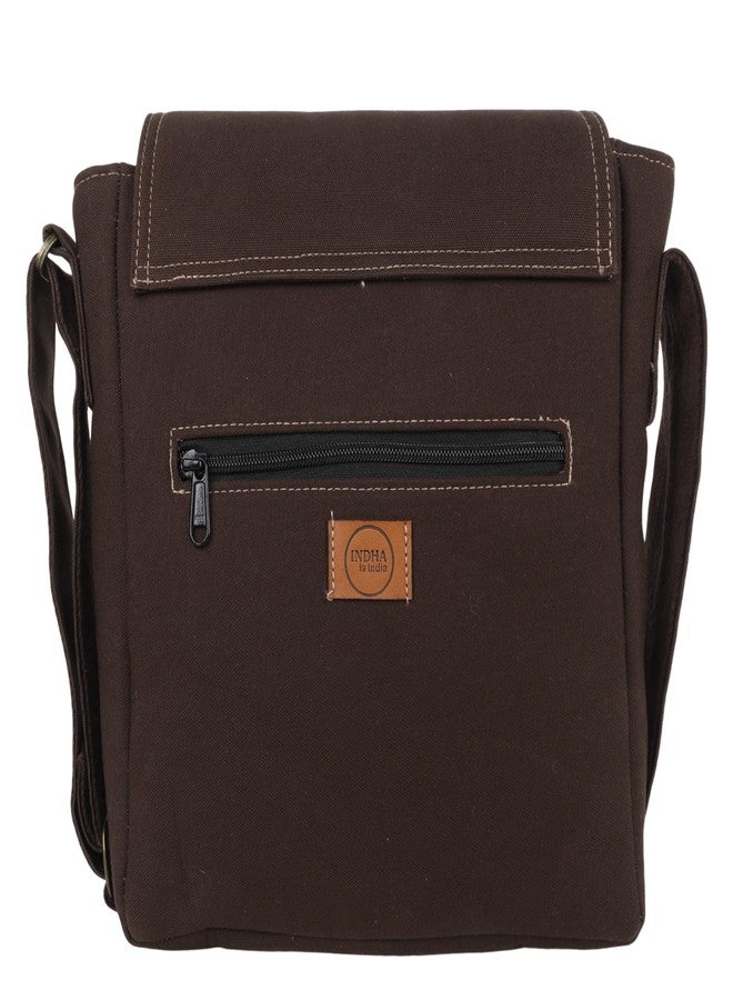 INDHA Urban Flap Messenger Bag for Men | Brown Canvas Shoulder Bag with Vegan Leather Trim | Secure Flap & Zipper Closure | Everyday Work & Travel Bag - Image 5