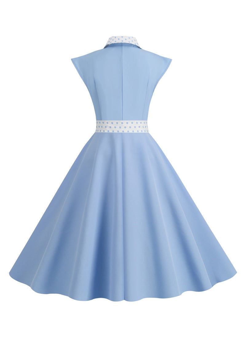 KUYING - New Standing Collar Polka Dot Splicing Double Breasted Large Swing Dress - Image 1