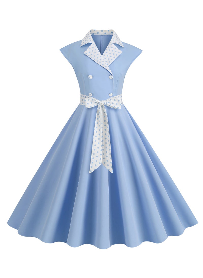 KUYING - New Standing Collar Polka Dot Splicing Double Breasted Large Swing Dress - Image 1