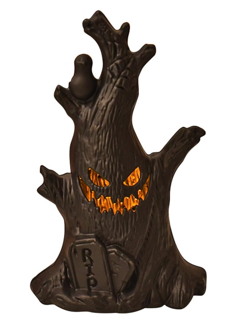 تابيت مصباح LED على شكل وجه شجرة، مصابيح فانوس على شكل جذع شجرة، ابتسامة شبح، تماثيل صغيرة على شكل جذع شجرة لتزيين الطاولة الهالوين - Image 1