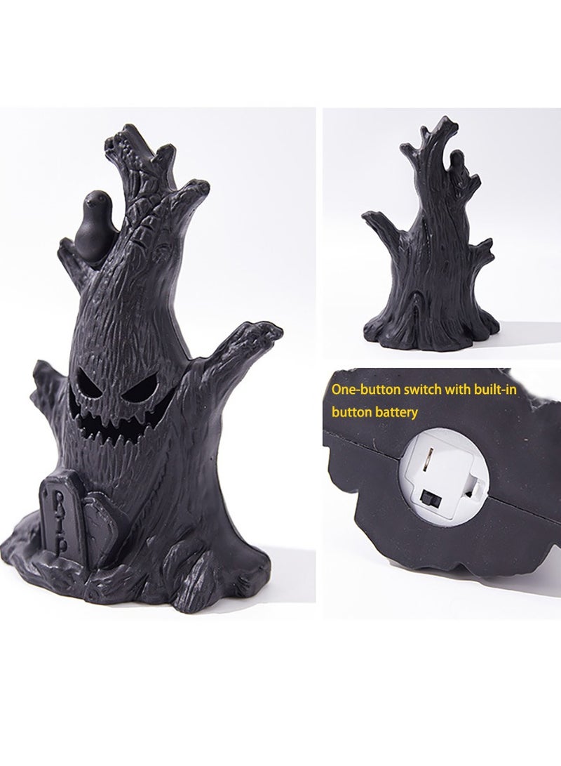 تابيت مصباح LED على شكل وجه شجرة، مصابيح فانوس على شكل جذع شجرة، ابتسامة شبح، تماثيل صغيرة على شكل جذع شجرة لتزيين الطاولة الهالوين - Image 4