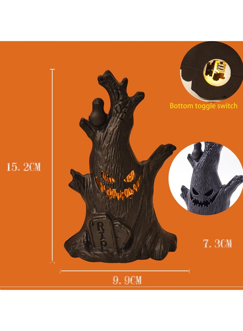 تابيت مصباح LED على شكل وجه شجرة، مصابيح فانوس على شكل جذع شجرة، ابتسامة شبح، تماثيل صغيرة على شكل جذع شجرة لتزيين الطاولة الهالوين - Image 2