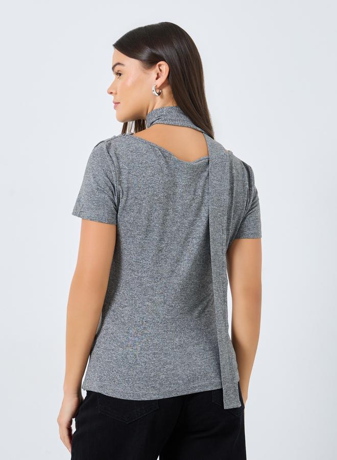 Styli Grey Knit Top With Tie Neck Detail - Image 4