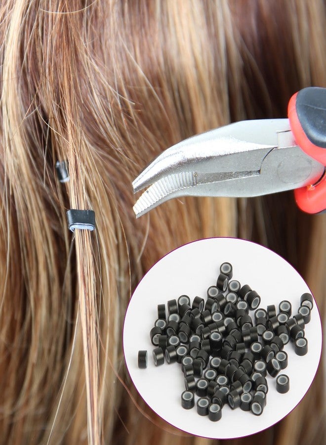 FeiHong 500Pcs MicroLink Beads for Hair Extensions, Micro Link Rings 5mm Silicone Lined Beads for I Tip Hair Extension Tool (Black) - Image 4
