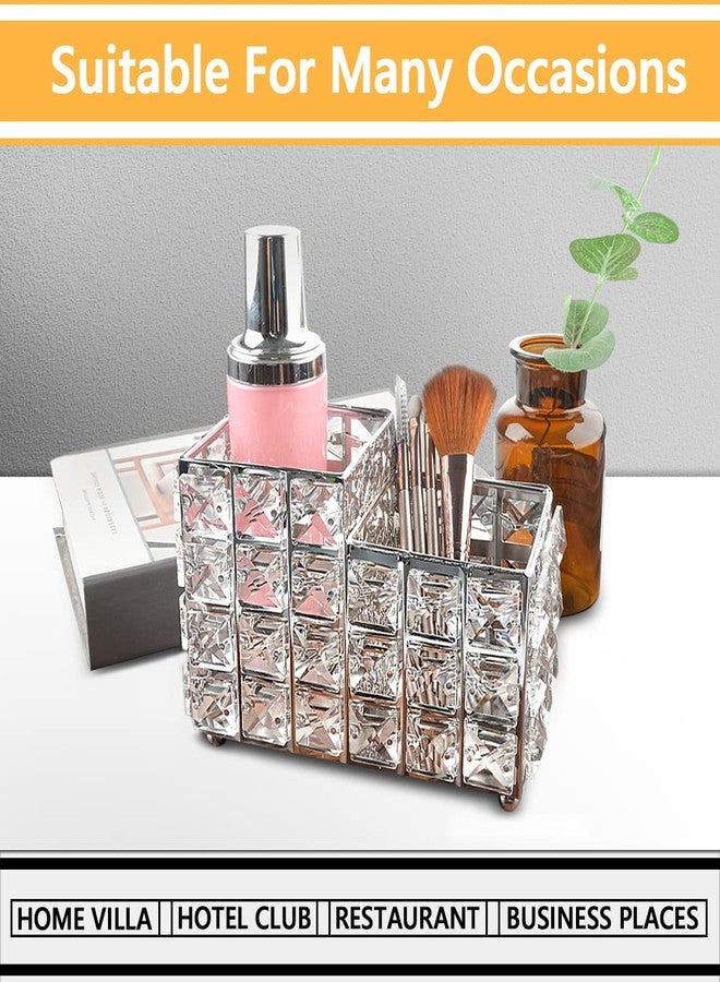 LUEXBOX Crystal Makeup Brush Holder, One-Piece Square Brush Organizer, Cosmetics Brush Storage Container for Table, Dresser, Bathroom, Bedroom Organization (Silver) - Image 5
