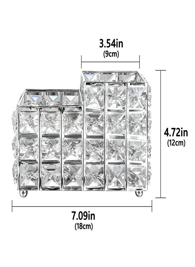 LUEXBOX Crystal Makeup Brush Holder, One-Piece Square Brush Organizer, Cosmetics Brush Storage Container for Table, Dresser, Bathroom, Bedroom Organization (Silver) - Image 2