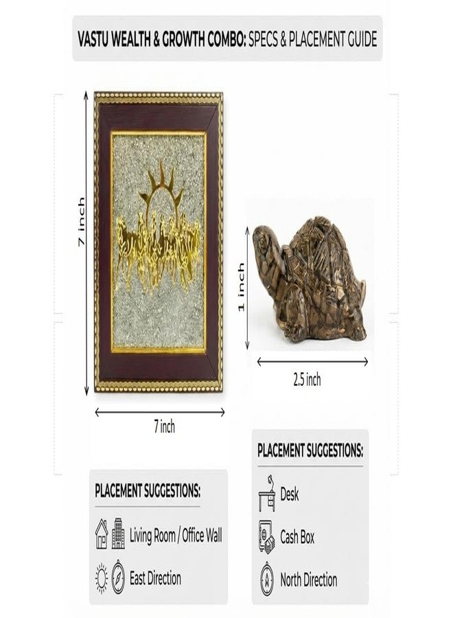 GEMTUB 7 Horses on Raw Pyrite Frame & Pyrite Tortoise (Kachhua) Combo | Vastu Feng Shui Wealth, Money, Good Luck Decor for Home Office Gift - Image 2
