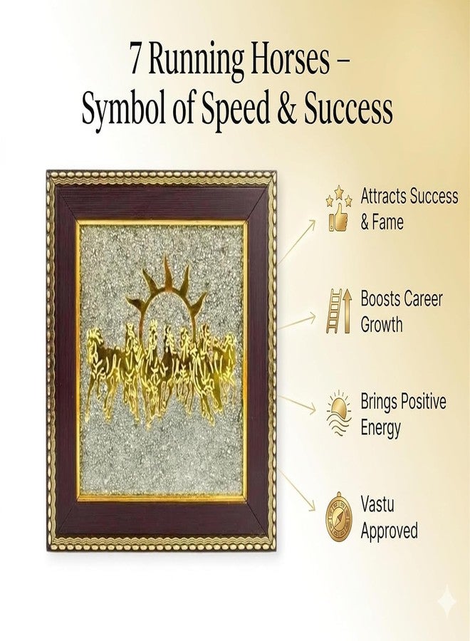 GEMTUB 7 Horses on Raw Pyrite Frame & Pyrite Tortoise (Kachhua) Combo | Vastu Feng Shui Wealth, Money, Good Luck Decor for Home Office Gift - Image 4
