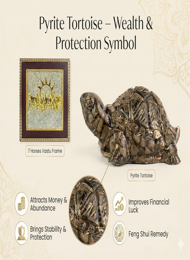 GEMTUB 7 Horses on Raw Pyrite Frame & Pyrite Tortoise (Kachhua) Combo | Vastu Feng Shui Wealth, Money, Good Luck Decor for Home Office Gift - Image 5