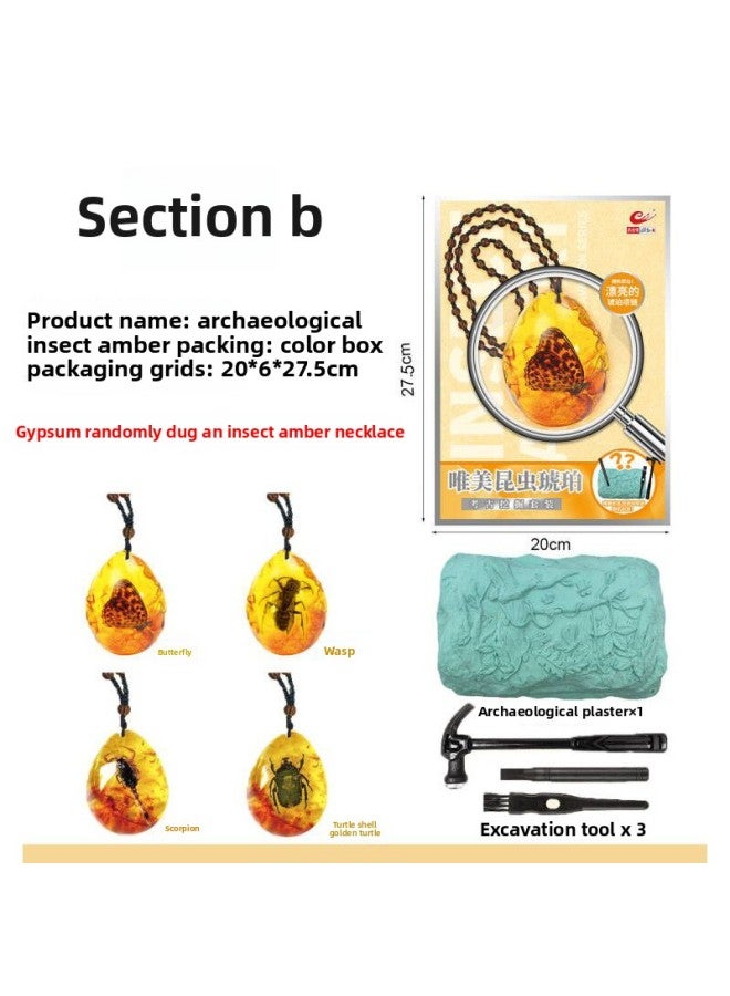 Archaeological Jade Set Science And Education Toys Children's Handmade DIY Treasure Hunt Ancient Jade Gem Necklace Archaeological Digging Toys-Color:Dinosaur Skeleton 4 Tools Goggles [portable Gift Box] Contains 1 Random Skeleton  - Image 3