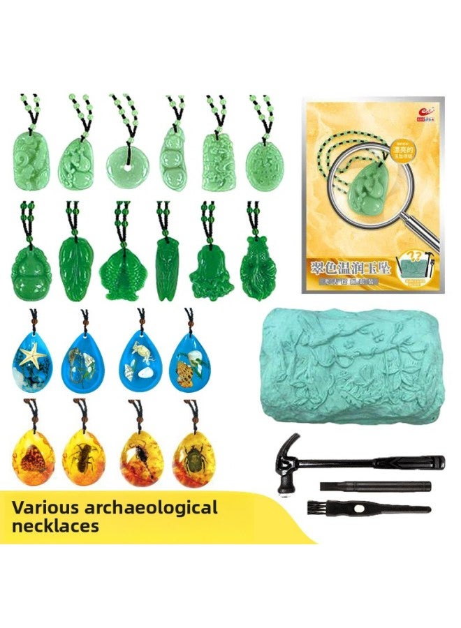 Archaeological Jade Set Science And Education Toys Children's Handmade DIY Treasure Hunt Ancient Jade Gem Necklace Archaeological Digging Toys-Color:Dinosaur Skeleton 4 Tools Goggles [portable Gift Box] Contains 1 Random Skeleton  - Image 2