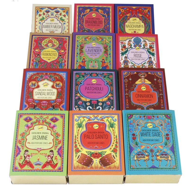Sree Vani Backflow Dhoop Cone Pack of 12 Different fragrances Box Each Contains 10 pcs (Total 120 Cones) for Backflow Burner - Image 1