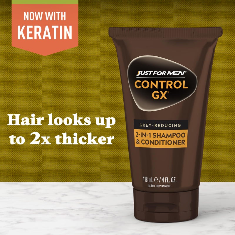 Just for Men Control GX Grey Reducing 2-in-1 Shampoo and Conditioner, Gradual Hair Color with Keratin for Stronger Thicker and Healthier Looking Hair, 4 Fl Oz - Pack of 3 (Packaging May Vary) - Image 4