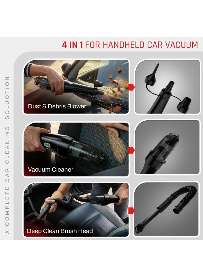 DOMESTICA 4 in 1 Cordless Car Vacuum Cleaner with 9KPA High Speed Power Suction & Accessories | Portable Vacuum Cleaner for Car & Home Use with Blower & Inflator | HEPA Filter, Multiple Nozzles Black - Image 2