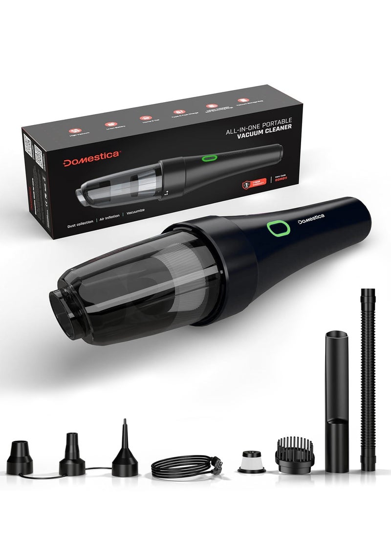 DOMESTICA 4 in 1 Cordless Car Vacuum Cleaner with 9KPA High Speed Power Suction & Accessories | Portable Vacuum Cleaner for Car & Home Use with Blower & Inflator | HEPA Filter, Multiple Nozzles Black - Image 1